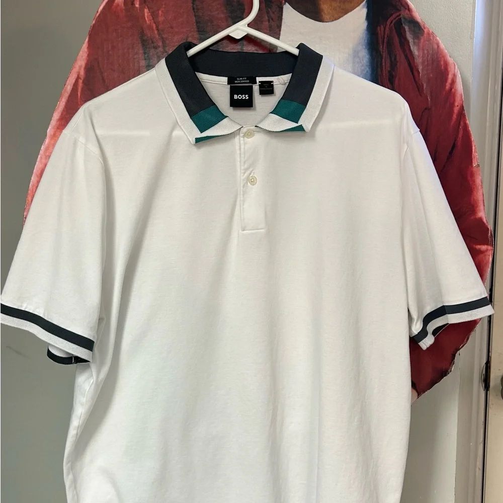 Boss White and Gray Trim Polo Shirt